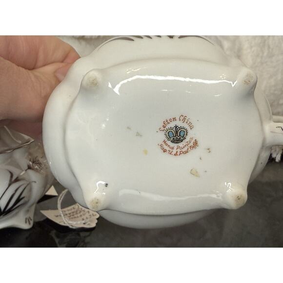 Lefton China Sugar And Creamer White And Silver Hand Painted 225 - Picture 13 of 14